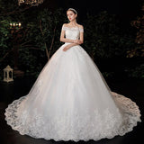 Luxury Lace V Neck Ball Gown Wedding Dresses Short Sleeve Princess Illusion Applique Bridal Gowns