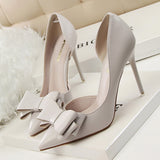 Darianrojas Korean Fashion Women's Shoes Wedding Bow High Heels Stiletto Heels Shallow Pointed Head Side Empty Thin Shoes