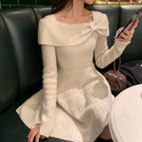 Darianrojas Party One Piece Dress Korean Autumn Long Sleeve Slim Sweater Dress Women Casual Elegant Office Knitted Dress Female Winter