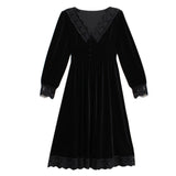 French Vintage Dress Women Lace Velvet Black Elegant Party Dress Female Autumn High Waist Long Sleeve Midi Gothic Dress