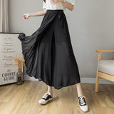 Summer Elastic Pleated Skirt Women Capris Korean Chiffon Trouser Skirt High Waist Casual Wide Leg Pant Women Street Pant Skirt