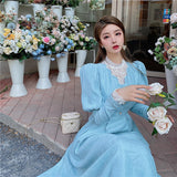 Solid Elegant Dress Women Winter Patchwork Lace Party Midi Dress Female Casual French Style Sweet Kawaii Korean Dress Women