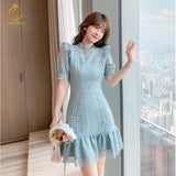 SMTHMA  Fashion Summer Lace Dress Female Hollow Out High-End Temperament Sweet Elegant Ruffle Dresses Vestidos