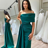 Darianrojas High Side Split Mermaid Satin Prom Dresses Pleat Draped Evening Gowns Ruched Formal Party Dress