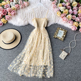 Summer Beach Mesh Floral Dress Women Vintage Elegant Sexy Beach Sundress Woman Party Night Korean Kawaii Vestidos