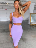 Bandage dress sets Women Sexy Two Piece Skirt Set  Summer Lilac Bodycon skirt and top set matching sets For Club Party