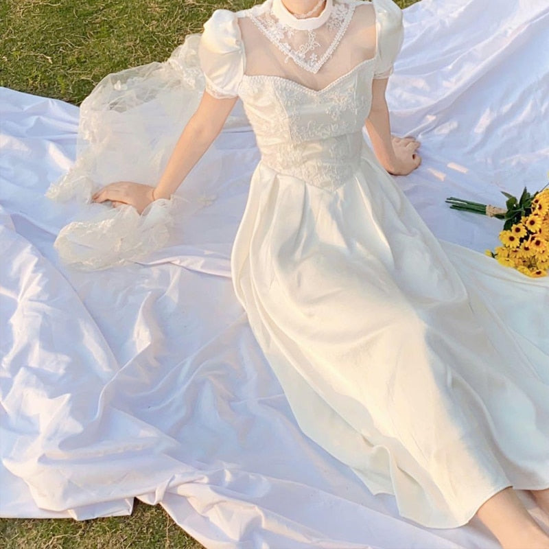 Summer White Victorian Dress Women Hollow Out Designer Elegant Long Fairy Dress Female Evening Wedding Beach Vintage Dress