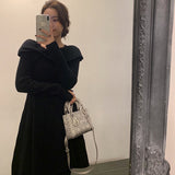 Darianrojas Party One Piece Dress Korean Autumn Long Sleeve Slim Sweater Dress Women Casual Elegant Office Knitted Dress Female Winter