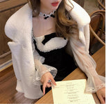 Vintage A-Line Slim Dress for Women French Lace Fairy One Piece Dress Korean Petal Sleeve Party Elegant Dress Female Autumn