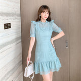 SMTHMA  Fashion Summer Lace Dress Female Hollow Out High-End Temperament Sweet Elegant Ruffle Dresses Vestidos