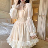 Lolita Kawaii Dress Women Casual Long Sleeve Vintage Y2k Mini Dress Female Japanese Style One Piece Dress Korean  Autumn