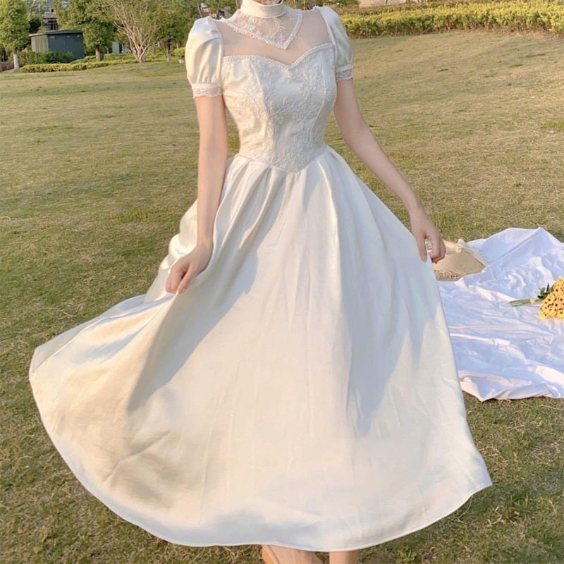 Summer White Victorian Dress Women Hollow Out Designer Elegant Long Fairy Dress Female Evening Wedding Beach Vintage Dress