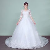 Luxury Lace V Neck Ball Gown Wedding Dresses Short Sleeve Princess Illusion Applique Bridal Gowns