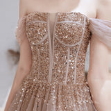 Darianrojas Beaded Evening Dresses Nude Pink Burgundy Sexy Off Shoulder Plunging Beading Sequined Sleeveless Formal Gown
