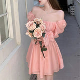 Pink Sweet Elegant Princess Dress Women Casual Korean Slim Long Sleeve Fairy Dress Female Backless Design Vintage Dress