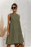 Summer Women Vest Dress Cotton O-Neck Sleeveless Solid Midi Dress Stitching Large Swing Casual Loose Sundress Vestidos