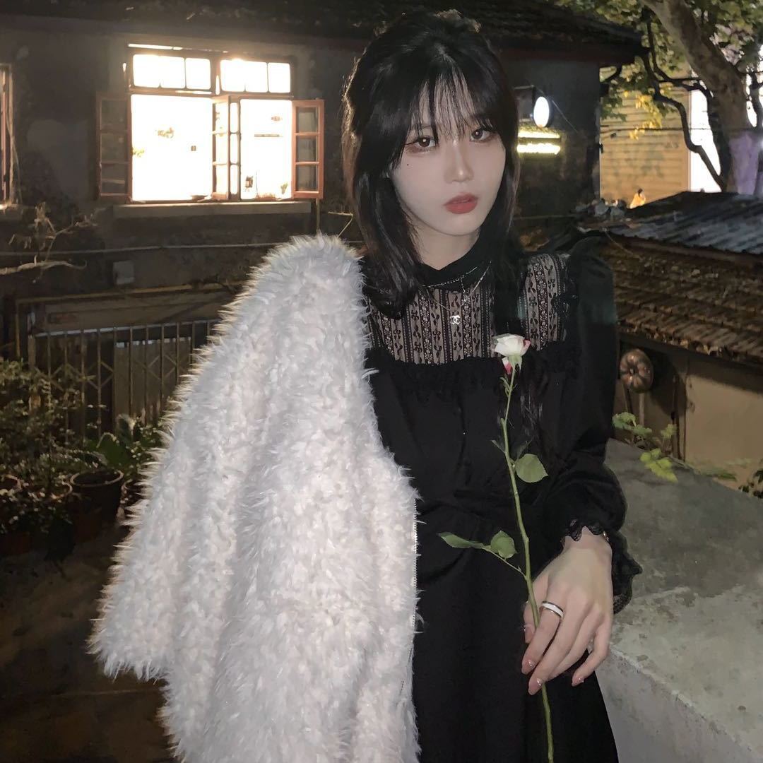 Darianrojas Gothic Black Y2k Dress Women Autumn Casual Lace Long Sleeve One Piece Dress Korean Evening Party Elegant Midi Dress Female