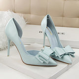 Darianrojas Korean Fashion Women's Shoes Wedding Bow High Heels Stiletto Heels Shallow Pointed Head Side Empty Thin Shoes