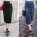 long Denim Skirt Vintage Button High Waist Pencil Black Blue Slim Women Skirts Plus Size Ladies Office Sexy Jeans Faldas