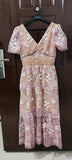 Summer New Arrive Floral Sequins Women Gauze Midi Dress Short Sleeve V Neck Lady Party Dress