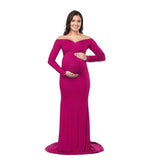 Fall Maternity Elegant Fitted Gown pregnant photo shoot clothing Long Sleeve V Neck Ruched Slim Fit Maxi pregnant Long Dress