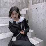 Darianrojas Autumn Gothic Lolita Kawaii Dress Women Peter Pan Collar Long Sleeve Black Midi Dress Lace-up Mall Goth Japanese Harajuku