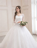 Wedding Dress  Luxury Full Sleeve Sexy V-neck Bride Dress With Train Ball Gown Princess Classic Wedding Gowns