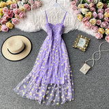 Summer Beach Mesh Floral Dress Women Vintage Elegant Sexy Beach Sundress Woman Party Night Korean Kawaii Vestidos