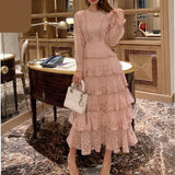 Darianrojas New Spring Pink Lace Embroidery Maxi Dress Female Long Sleeve High Waist Ruffle Elegant Runway Dresses Vestidos