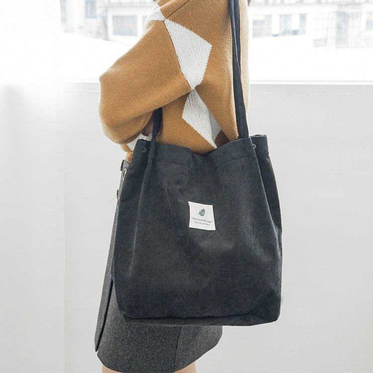 Darianrojas High Capacity Women Corduroy Tote Ladies Casual Shoulder Bag Foldable Reusable Shopping Beach Bag