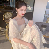 Darianrojas French Vintage Casual Fairy Dress Female One-piece Dress Korean Puff Sleeve Lace Sexy Party Midi Dresses Women's Summer New