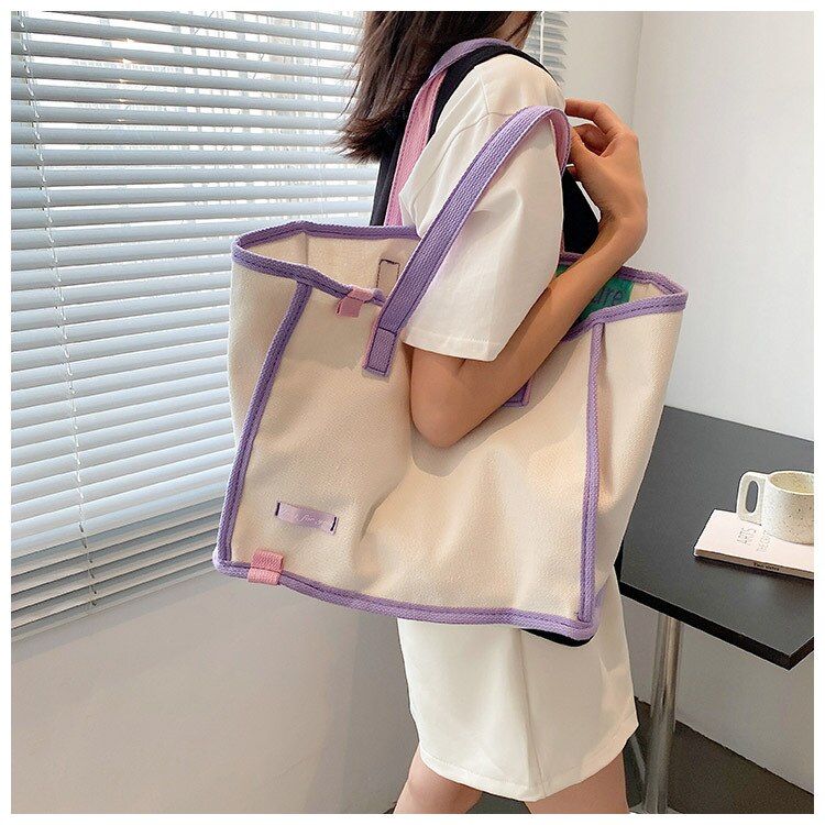 Darianrojas Fashion Trendy Brand with The Same Contrast Color Canvas Bag Ladies Handbag Korean Art Canvas Shopping Bag Shoulder Bag