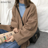 Sweaters Women Knitting Cardigans Casual Spring V-Neck Long Sleeve Daily Solid Mujer Clothes Single Breasted Brown College