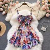 Darianrojas Summer Mini Slip Dress Korean Fashion  Sundress Sexy Floral Casual Ruched Beach Dress Patchwork Women Clothing Strap Dress
