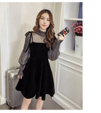 Spring New Elegant Two Piece Dress for Women Women Winter Korean A-Line O-Neck Tops and Black Sundress Streetwear Dress Vestidos