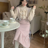 Darianrojas Winter sweet Lolita pink Plaid Strap Dress women Japanese Kawaii Bow Slim Party dresses Female Korean Fashion y2k birthday Dress