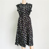 Summer Ladies Elegant Dot Print Chic Dress Women Butterfly Sleeve Ruffles Medium Long Chiffon Dress