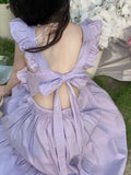 Darianrojas Backless Design Sundresses Female Summer French Pure Color Dress Korean Fashion Bow Elegant Midi Dress for Women Party Y2k