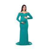 Fall Maternity Elegant Fitted Gown pregnant photo shoot clothing Long Sleeve V Neck Ruched Slim Fit Maxi pregnant Long Dress