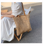 Darianrojas Square Hollow Straw Beach Bag Handmade Woven Shoulder Bag Raffia Rattan Shopping Travel Bag Bohemian Summer Vacation Casual Tote