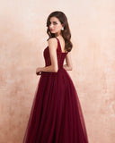 Sexy Tulle Long Prom Dresses New Arrival Beaded Split A-Line V-Neck Special Occasion Evening Party Gown