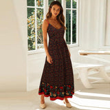 Women Long Maxi Dress Fashion Spaghetti Strap Floral Print Beach Dresses V-neck Ruffles Party Dress