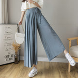 Summer Elastic Pleated Skirt Women Capris Korean Chiffon Trouser Skirt High Waist Casual Wide Leg Pant Women Street Pant Skirt