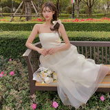 Darianrojas Sweet Elegant Fairy Long Dress White Mesh Sexy Party Strap Dress Summer Vintage Wedding Evening Victorian Dress Korean New