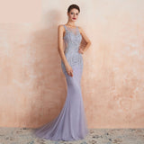 Darianrojas Luxury Beaded Crystal Evening Dresses Sexy Sheer Neck Lavender Mermaid Formal Prom Gowns for Women Sleeveless