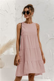 Summer Women Vest Dress Cotton O-Neck Sleeveless Solid Midi Dress Stitching Large Swing Casual Loose Sundress Vestidos