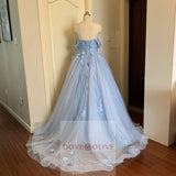 Darianrojas Elegant Sweetheart Neck Evening Dresses New Elegant Light Blue Off The Shoulder Appliques Formal Long Prom robe de soiree