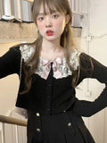 Patchwork Lace Sweet Kawaii Shirt Women Bow-knot Japanese Style Lolita Blouse Female Korean Fashion Long Sleeve Clothes