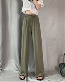 Women Pants  Spring Summer Ice Silk Wide Leg Pants High Waist Casual Female Slim Loose Straight Black Trousers