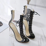 Darianrojas Sexy PVC Transparent Boots Sandals Peep Toe Shoes Clear Chunky Heels Lace-Up Sandals Mujer Blue Women Boots